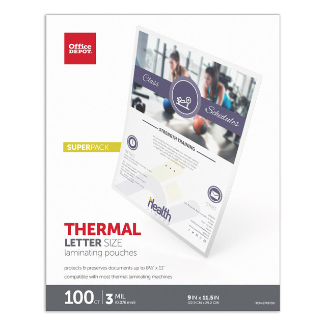 OFFICE DEPOT 229292.038037.100 Brand Laminating Pouches, Letter Size, 9in x 11-1/2in, Pack Of 100 Pouches OFFICE DEPOT 229292.038037.100 Brand Laminating Pouches, Letter Size, 9in x 11-1/2in, Pack Of 100 Pouches