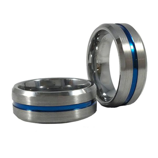 Thin Blue Line MEN-RING-TUNG-105 Men's Thin Blue Line Ring, Tungsten