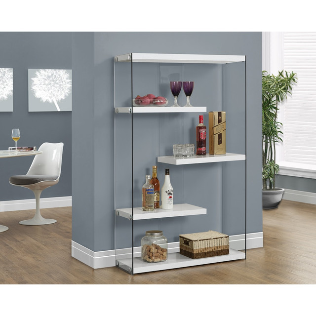 MONARCH PRODUCTS Monarch Specialties I 3290  Open-Concept 60inH 4-Shelf Bookcase, Glossy White