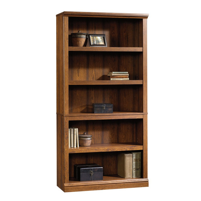 Organize your books, files or records or display your favorite china, collectibles or photos on this sturdy, attractive Sauder Select bookcase. The simple, chunky design fits well with any interior, adding handy storage to living and dining rooms, offices or hallways.  Constructed from engineered wood, this bookcase is durable and stable, holding strong to display your books, collectibles and photos for years to come.  Fixed shelves mean no wobbling or shifting, just solid storage.  Weight capacity per shelf tested for 35 lb.  This product is heavy and/or oversized and may need more than one person to handle.