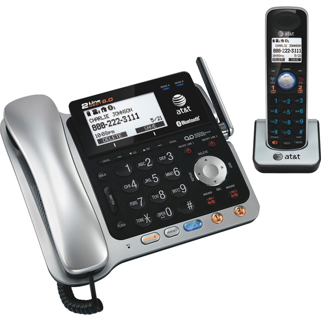 VTECH HOLDINGS LTD AT&amp;T TL86109 AT&T TL86109 DECT 6.0 Digital 2-Line Corded/Cordless Phone With Digital Answering System, Silver/Black