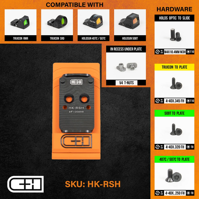 C&H Precision HK-RSH Optics Adapter Plate - HK 2020 VP9 V4 MIL/LEO C&H Precision HK-RSH Optics Adapter Plate - HK 2020 VP9 V4 MIL/LEO