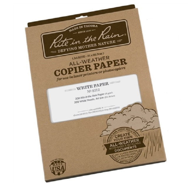 This all-weather printer paper lets you consult your data, information and instruction sheets the elements with confidence. This paper is resistant to water, mud, spills and more to help you work more efficiently alongside Mother Nature.  All-weather 20-lb paper is ideal for outdoor working conditions.  85-bright surface helps your prints stand out.  Both sides are copier and laser-printer compatible.  Not intended for use with inkjet printers.  A4 size measures 8-1/4in x 11-3/4in.
