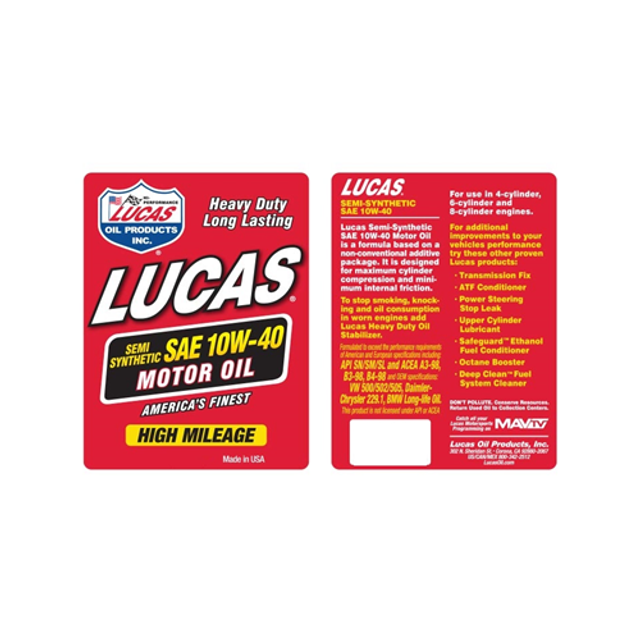 Lucas Oil 10221 Semi-Synthetic SAE 10W-40 Heavy Duty Motor Oil Lucas Oil 10221 Semi-Synthetic SAE 10W-40 Heavy Duty Motor Oil