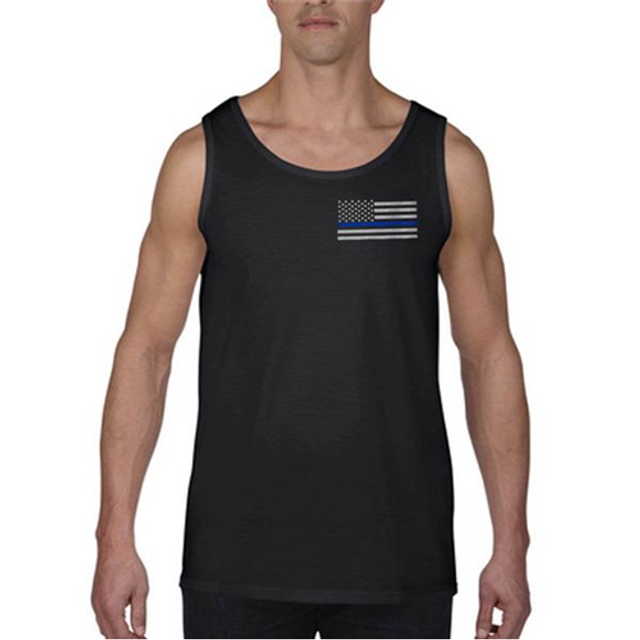 Thin Blue Line MEN-TANK-TBL-SMALL-LOGO-BLACK-SMALL Tank - Thin Blue Line Flag