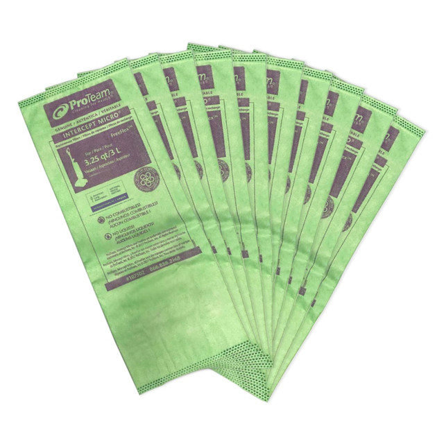 PRO-TEAM INC. ProTeam 107502  FreeFlex 4-Layer Intercept Micro Filter Bags, 3.25-Quart, Green, Pack Of 10 Bags