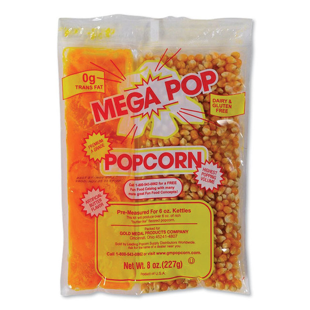 GOLD MEDAL PRODUCTS COMPANY 2836 Mega Pop Popcorn, Butter, 8 oz Bag, 36 Bags/Carton