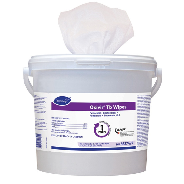 SEALED AIR CORPORATION DVO5627427 Diversey Oxivir TB Disinfectant Wipes, 11in x 12in, White, 160 Wipes Per Bucket, Carton Of 4 Buckets SEALED AIR CORPORATION DVO5627427 Diversey Oxivir TB Disinfectant Wipes, 11in x 12in, White, 160 Wipes Per Bucket, Carton Of 4 Buckets