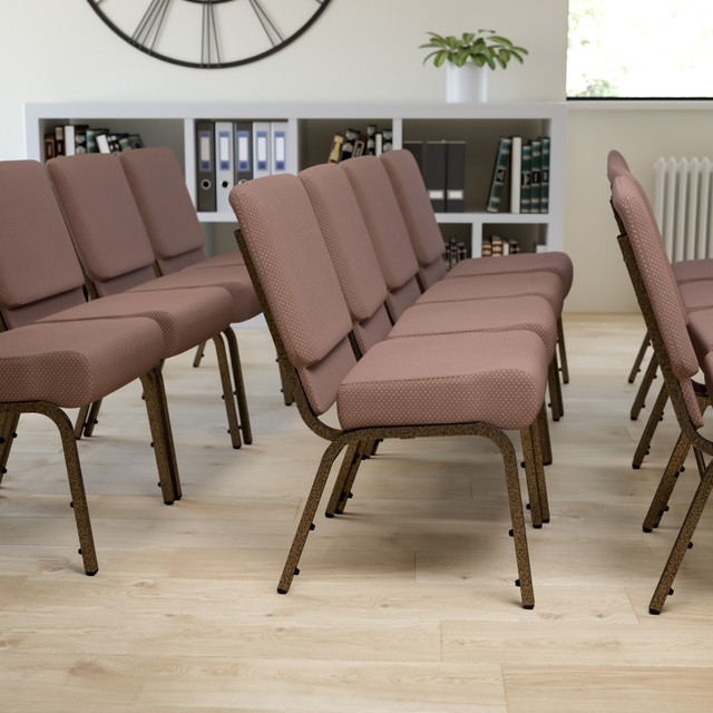 FLASH FURNITURE FDCH02214GVBNDT HERCULES Series 21inW Stackable Church Chair, Brown/Goldvein FLASH FURNITURE FDCH02214GVBNDT HERCULES Series 21inW Stackable Church Chair, Brown/Goldvein