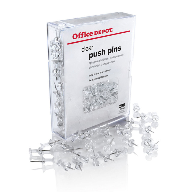 OFFICE DEPOT AV14-1048  Brand Pushpins, Round, 1/2in, Clear, Pack Of 200