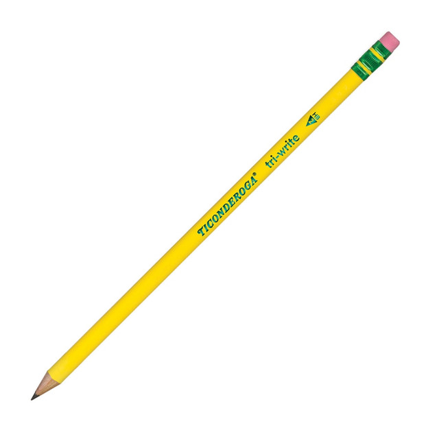 DIXON TICONDEROGA COMPANY 13856 Ticonderoga Tri-Write Pencils, With Erasers, #2 Lead, Yellow, Pack Of 12