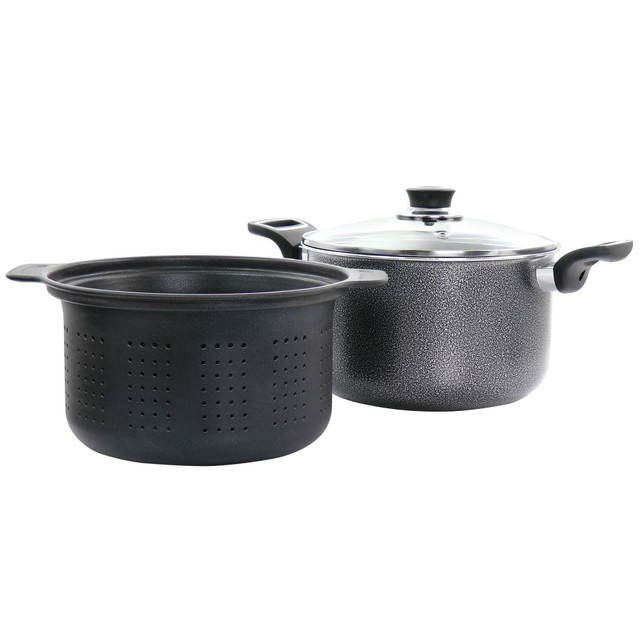 GIBSON OVERSEAS INC. 995116909M Oster Clairborne 3-Piece Aluminum Non-Stick Pasta Pot, Charcoal Gray