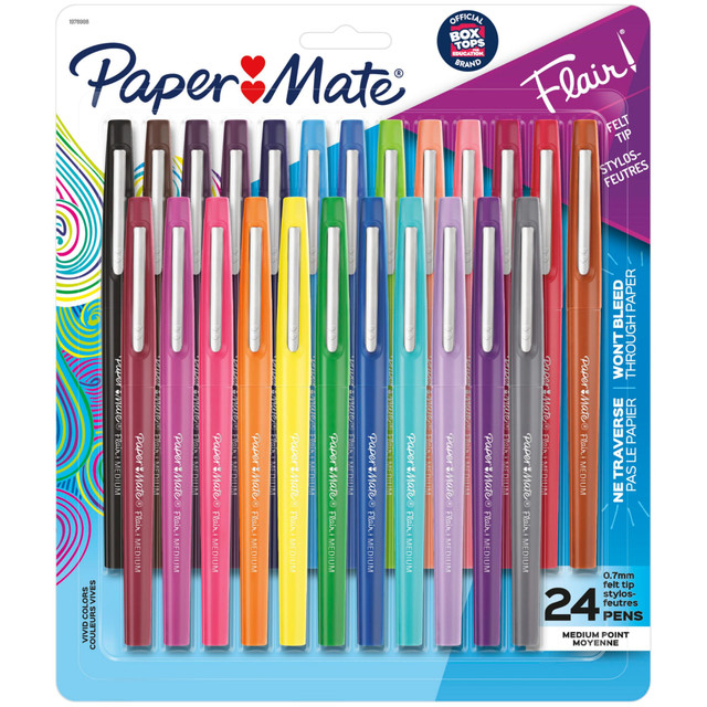 NEWELL BRANDS INC. Paper Mate 1978998  Flair Porous-Point Pens, Medium Point, 0.7 mm, Assorted Ink Colors, Pack Of 24 Pens