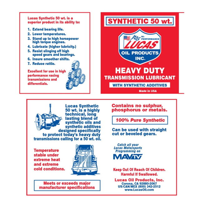 Lucas Oil 10149 Synthetic 50 WT Transmission Oil