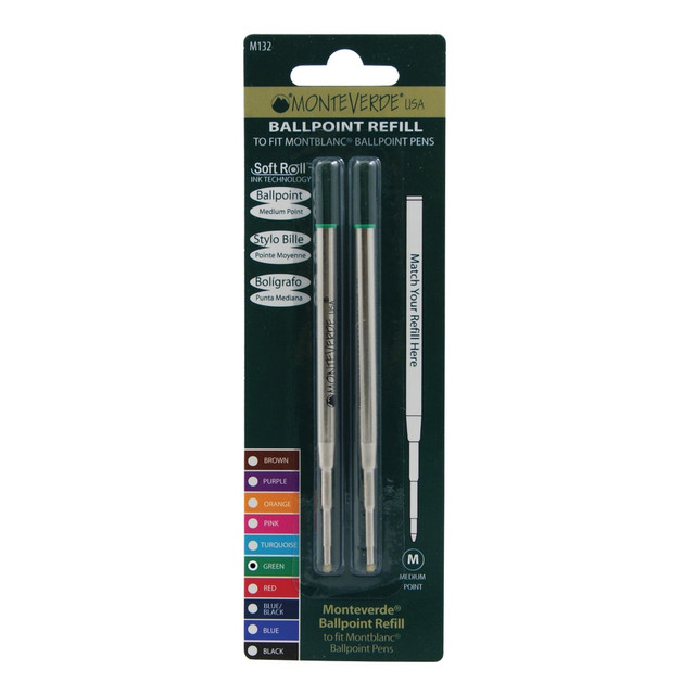 YAFA A PEN COMPANY M132GN Monteverde Ballpoint Refills For Montblanc Ballpoint Pens, Medium Point, 0.7 mm, Green Ink, Pack Of 2 YAFA A PEN COMPANY M132GN Monteverde Ballpoint Refills For Montblanc Ballpoint Pens, Medium Point, 0.7 mm, Green Ink, Pack Of 2