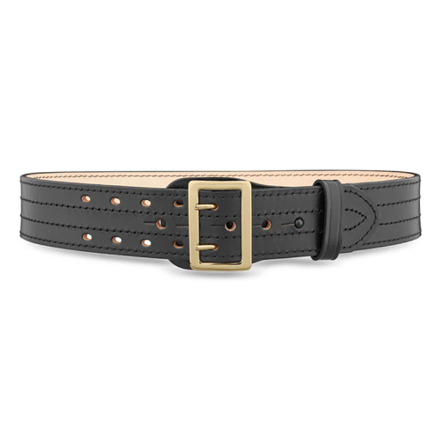 Dutyman 4011-50-9072 2-1/4"" Plain Leather Sam Brown 4 Row Stitch Duty Belt with Solid Brass Gold Buckle
