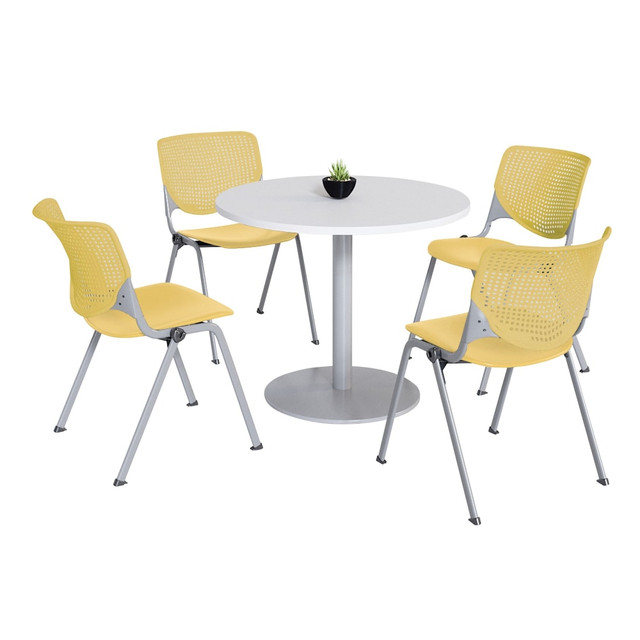 KFI FURNITURE, LLC KFI Studios 811774036702  KOOL Round Pedestal Table With 4 Stacking Chairs, White/Yellow