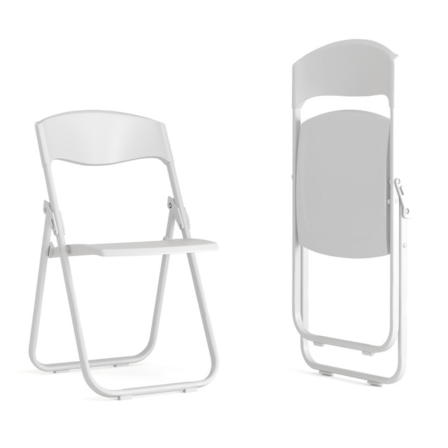 FLASH FURNITURE 2RUTIWHITE HERCULES 500-lb Capacity Heavy-Duty Plastic Folding Chairs With Ganging Brackets, White, Set Of 2 Chairs FLASH FURNITURE 2RUTIWHITE HERCULES 500-lb Capacity Heavy-Duty Plastic Folding Chairs With Ganging Brackets, White, Set Of 2 Chairs
