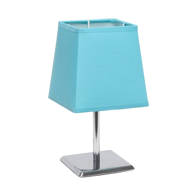 ALL THE RAGES INC LT2062-BLU Simple Designs Mini Chrome Table Lamp With Empire Shade, 9-3/4inH, Blue Shade/Chrome Base