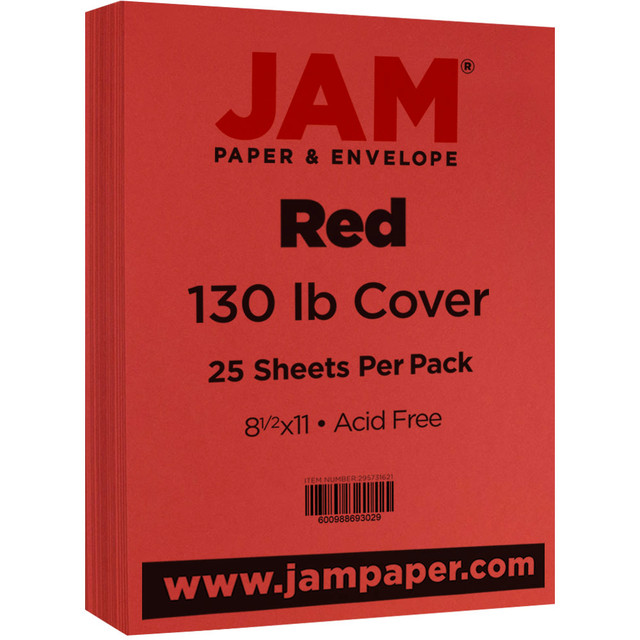 JAM PAPER AND ENVELOPE 295731621 JAM Paper Card Stock, Red, Letter (8.5in x 11in), 130 Lb, Pack Of 25