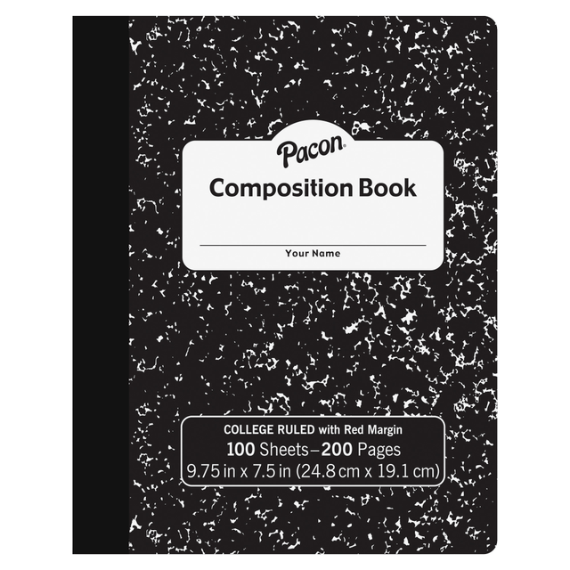 PACON CORPORATION Pacon MMK37106  Composition Book, 9-13/16in x 7-1/2in, College Rule, 100 Sheets, Black Marble