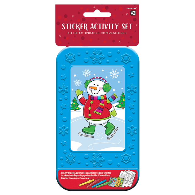 AMSCAN CO INC 150453 Amscan Christmas Snowman Sticker Activity Boxes, 150453, 4in x 8in x 3/4in, Blue, Pack Of 5