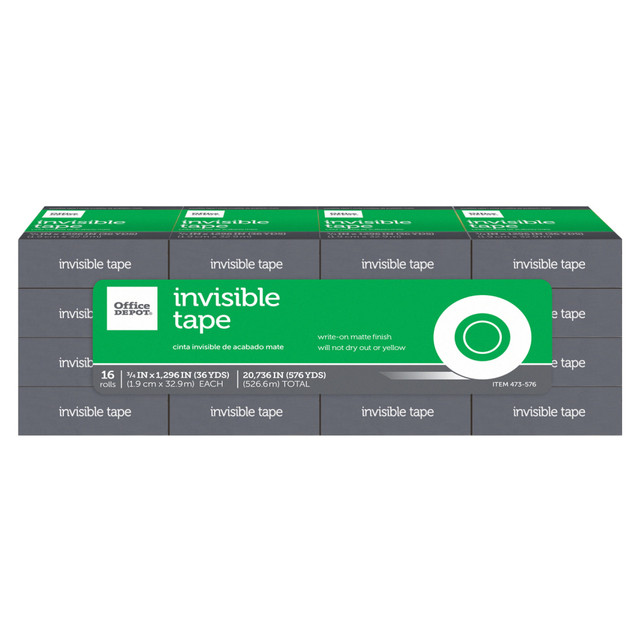 OFFICE DEPOT 44414-OD Brand Office Depot Invisible Tape, 3/4in x 1296in, Clear, Pack of 16 rolls OFFICE DEPOT 44414-OD Brand Office Depot Invisible Tape, 3/4in x 1296in, Clear, Pack of 16 rolls