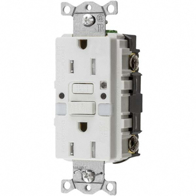 Hubbell Wiring Device-Kellems GFTRST15WNL GFCI Receptacles; Grade: Commercial ; NEMA Configuration: 5-15R ; Amperage: 15 ; Reset Type: Manual ; Wiring Method: Back ; Number of Phases: 1