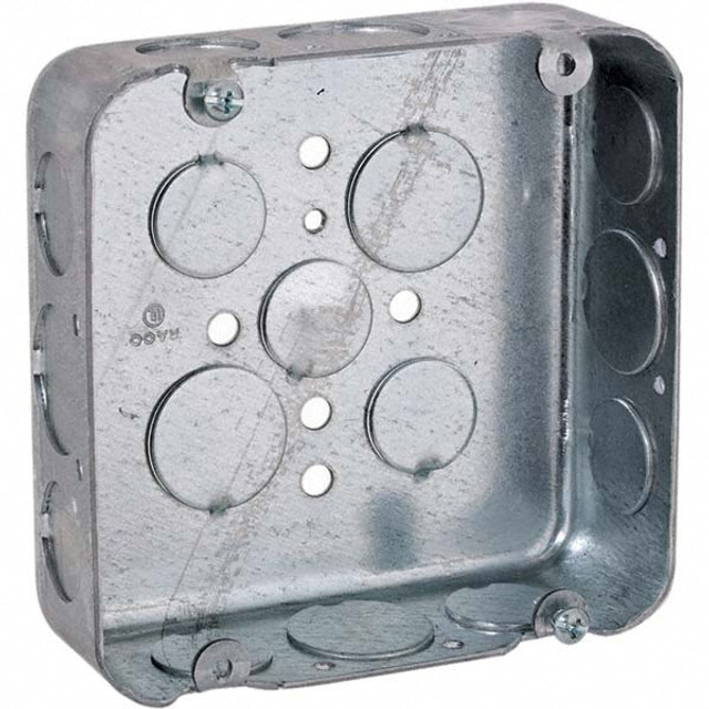 Hubbell-Raco 247 Electrical Device Box: Steel, Square, 4.69" OAH, 4.688" OAW, 1.563" OAD, 2 Gangs