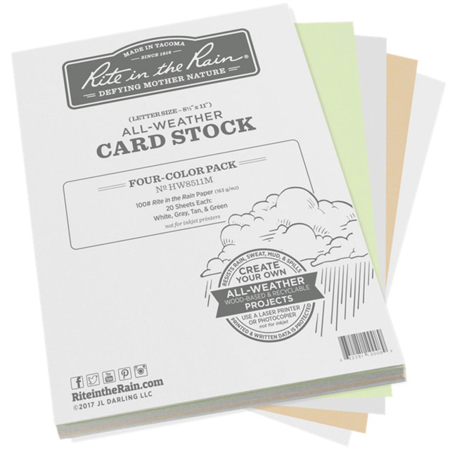 RITE IN THE RAIN HW8511M  All-Weather Card Stock, Assorted Colors, Letter (8.5in x 11in), 100 Lb, Pack Of 80