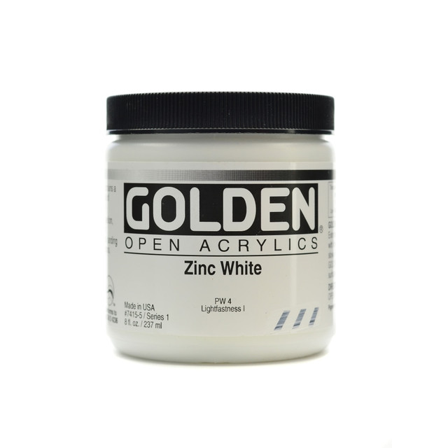 GOLDEN ARTIST COLORS, INC. 7415-5 Golden OPEN Acrylic Paint, 8 Oz Jar, Zinc White