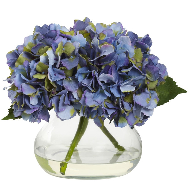 NEARLY NATURAL INC. 1356-BL Nearly Natural Blooming Hydrangea 8-1/2inH Plastic Floral Arrangement With Vase, 8-1/2inH x 10inW x 9inD, Blue NEARLY NATURAL INC. 1356-BL Nearly Natural Blooming Hydrangea 8-1/2inH Plastic Floral Arrangement With Vase, 8-1/2inH x 10inW x 9inD, Blue