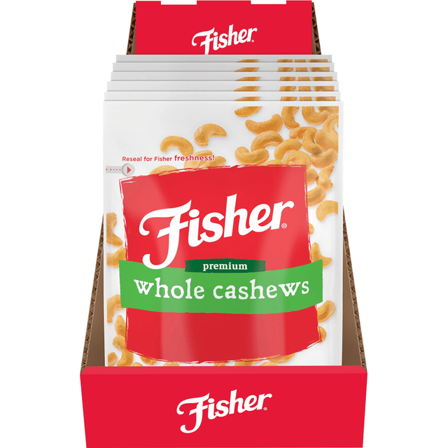 JOHN B. SANFILIPPO & SON, INC. P27299 Fisher Premium Whole Cashews - No Artificial Color, No Artificial Flavor - Sea Salt - 1 Serving Bag - 5 oz - 6 / Carton