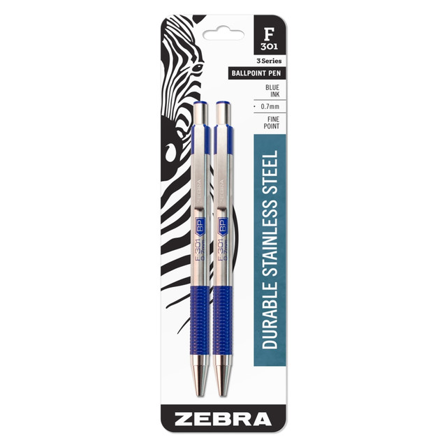 ZEBRA PEN CORP 27122 Zebra Pen BCA F-301 Ballpoint Pens, Fine Point, Stainless Steel Barrel, Blue Ink, Pack Of 2 ZEBRA PEN CORP 27122 Zebra Pen BCA F-301 Ballpoint Pens, Fine Point, Stainless Steel Barrel, Blue Ink, Pack Of 2