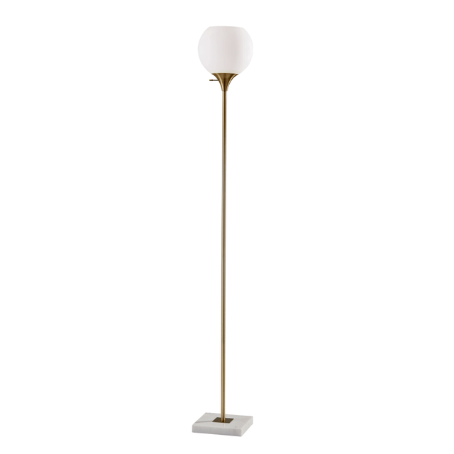 ADESSO INC Adesso 5179-21  Fiona Torchiere, 71inH, White Opal Shade/Antique Brass And White Marble Base