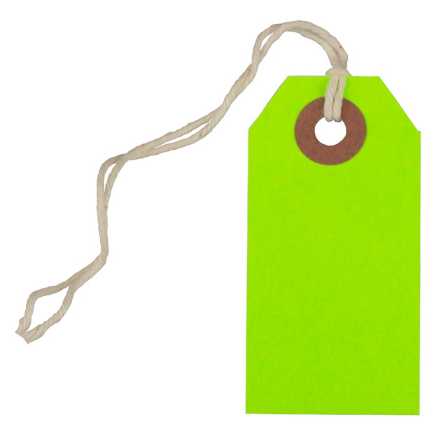 JAM PAPER AND ENVELOPE JAM Paper 91931047A  Tiny Gift Tags, 3-3/8in x 2-3/4in, Neon Green, Pack Of 10 Tags