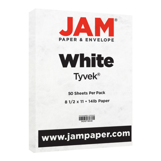 JAM PAPER AND ENVELOPE JAM Paper 2179214491  Tyvek Letter Card Stock, White, Letter (8.5in x 11in), 14 Lb, Pack Of 50