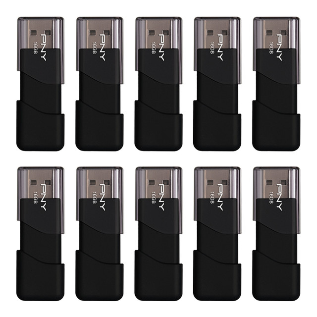 PNY TECHNOLOGIES, INC. P-FD16GX10ATT03-MP PNY Attache 3 USB 2.0 Flash Drives, 16GB, Black, Pack Of 10 Flash Drives