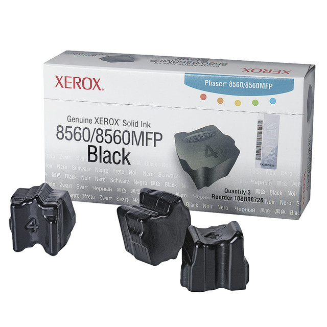 XEROX CORPORATION 108R00726 Xerox 8560 Phaser Black Solid Ink, Pack Of 3, 108R00726