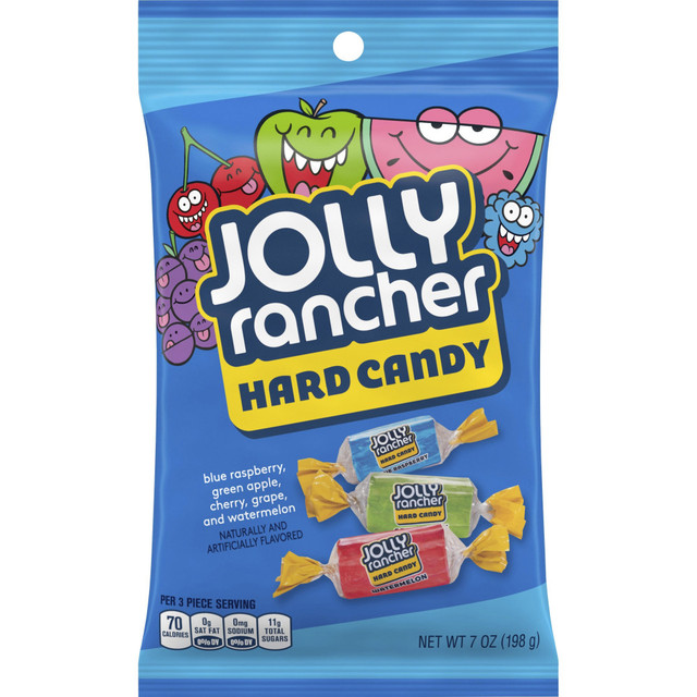 HERSHEY Jolly Rancher 70230  Hard Candy - Green Apple, Blue Raspberry, Cherry, Watermelon, Grape - Individually Wrapped, Trans Fat Free - 7 oz - 12 / Carton