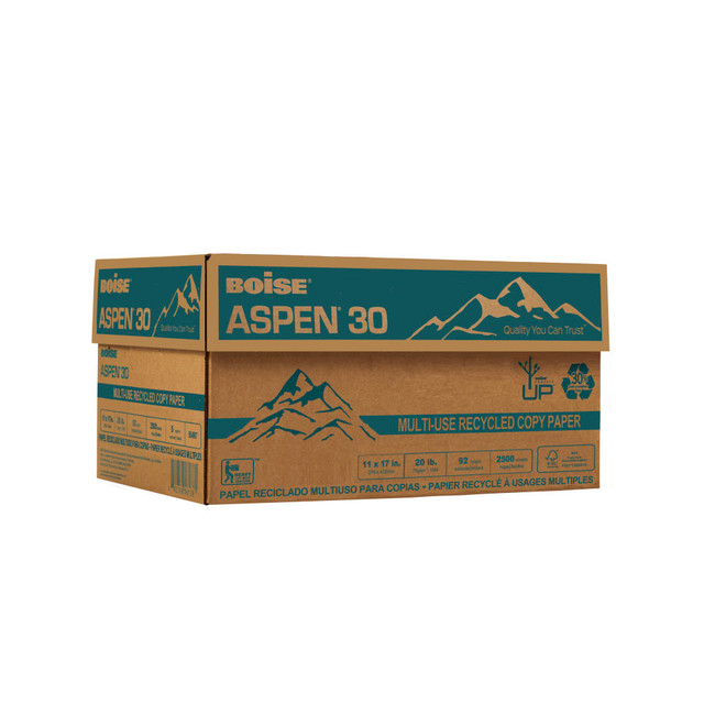 BOISE 054907  ASPEN 30 Multi-Use Printer & Copy Paper, White, Ledger (11in x 17in), 500 Sheets Per Ream, 20 Lb, 92 Brightness, 30% Recycled, FSC Certified