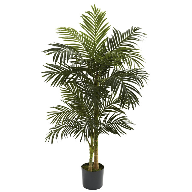 NEARLY NATURAL INC. 5358 Nearly Natural 5ftH Polyester Artificial Golden Cane Palm Tree with Pot, Green