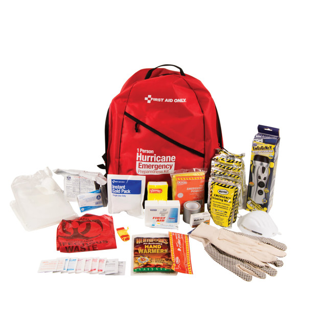 FIRST AID ONLY, INC. 91054 First Aid Only Emergency Preparedness Hurricane Backpack, 1 Person, Red, 45 Pieces