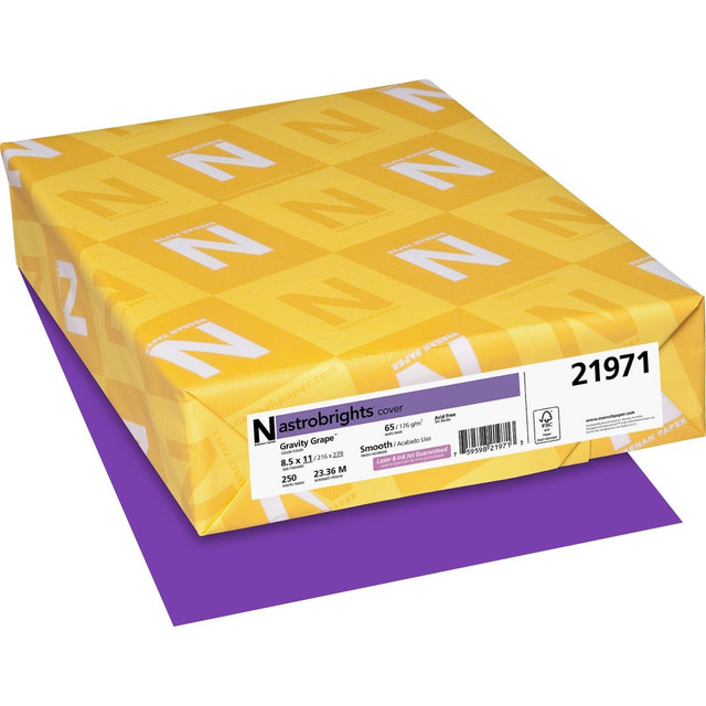 NEENAH PAPER INC 21971 Wausau Astrobrights Multi-Use Card Stock, Gravity Grape, Letter (8.5in x 11in), 65 Lb, Pack Of 250