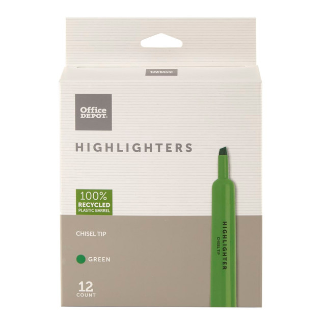 You take lots of notes, so highlighting key phrases with chisel-tip highlighters helps you quickly identify the most important information. The bright hues of these Office Depot highlighters in fluorescent colors are sure to attract attention.  Durable chisel tips on these recycled highlighters mark in a variety of sizes.  Large barrel provides a long-lasting ink supply.  Liquid highlighters feature a quick-drying formula to resist smudges.  ACMI Certified AP Nontoxic. For detailed information see www.acmiart.org.  Less harsh chemicals - made with fewer harsh chemicals, or safer chemicals than typical alternatives, helping  reduce your use of and exposure to substances that may be more harmful to your health and the environment.  Contains Recycled Content - See Specs for Details.