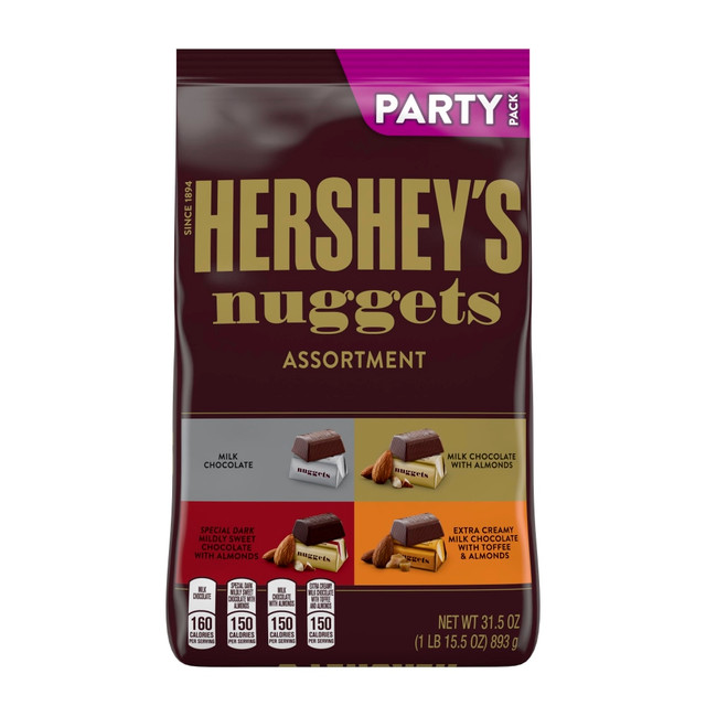 If you need a classic, chocolaty treat to give you a boost during the day, reach for 1 of these nuggets. The candy pieces come with 4 of your favorite flavors, including mildly sweet dark chocolate with crunchy almonds, giving your taste buds something special.  Nugget pieces feature Special Dark Mildly Sweet Chocolate with Almonds, Extra Creamy Milk Chocolate with Toffee & Almonds, Milk Chocolate and Milk Chocolate with Almonds.  Kosher and gluten free.
