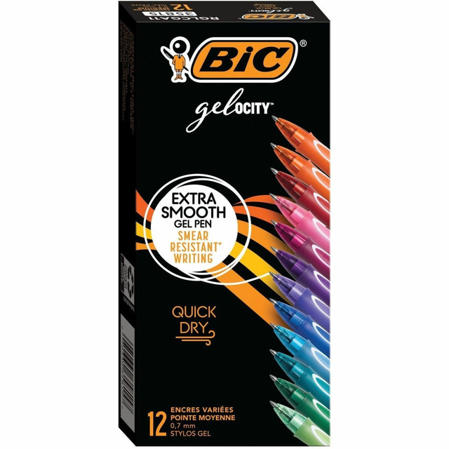 BIC CORP RGLCGA11AST BIC Gel-ocity Gel Pens, Pack Of 12, Medium Point, 0.7 mm, Assorted Ink