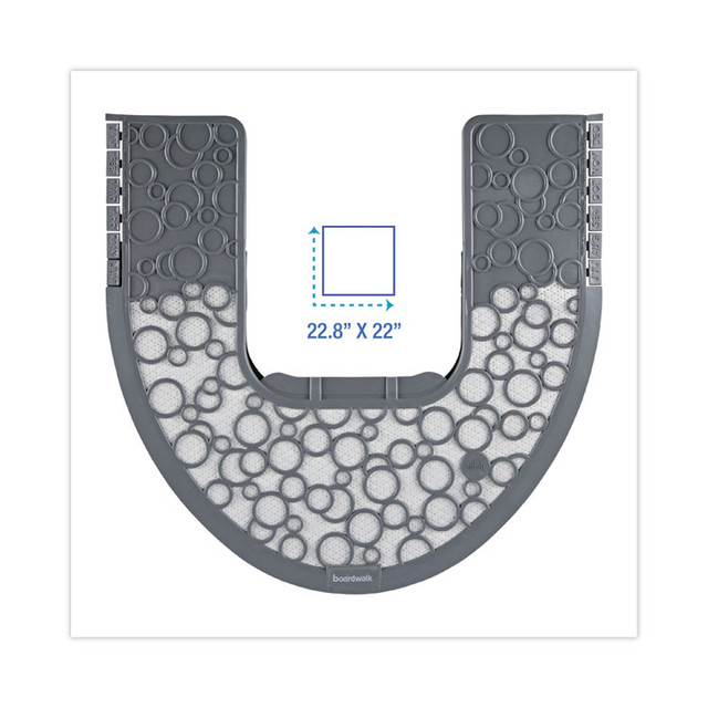 BOARDWALK CMGW Commode Mat 2.0 Disposable Toilet Floor Mat, U-Shaped, Gray/White Non-Slip Surface, 22" x 22", 6/Carton