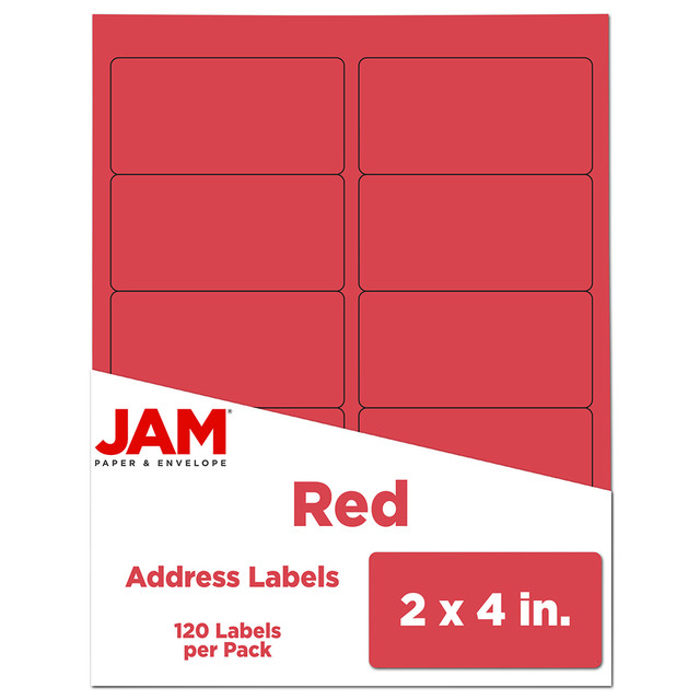 JAM PAPER AND ENVELOPE 4514940 JAM Paper Mailing Address Labels, Rectangle, 2in x 4in, Red, Pack Of 120