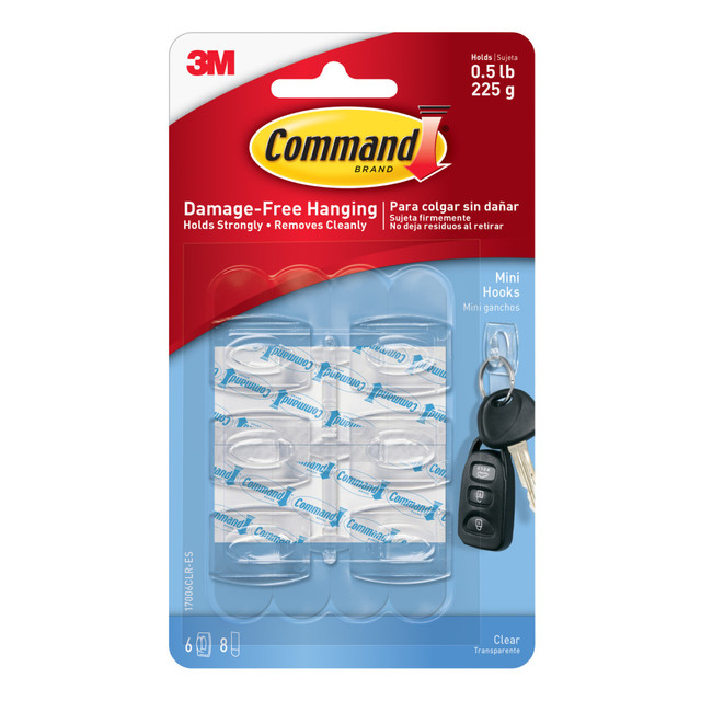 3M CO 17006CLR Command Mini Wall Hooks, 6 Command Hooks, 8 Command Strips, Damage Free Hanging of Dorm Room Decorations, Clear 3M CO 17006CLR Command Mini Wall Hooks, 6 Command Hooks, 8 Command Strips, Damage Free Hanging of Dorm Room Decorations, Clear